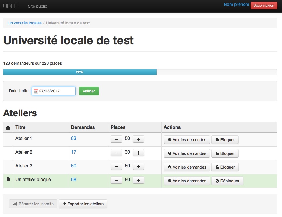 Page d'accueil de l'outil réalisé en CakePHP Page d'accueil de l'outil réalisé en CakePHP