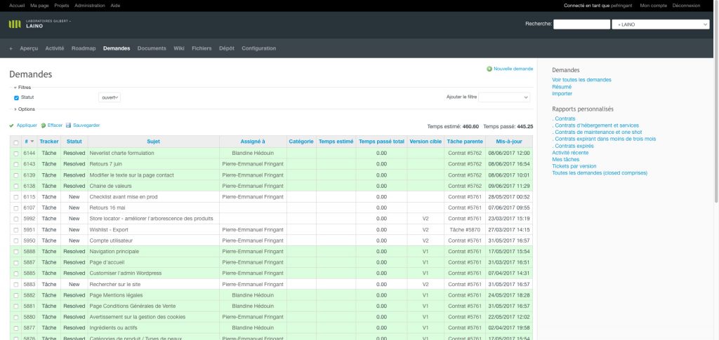 laino-redmine Tickets dans Redmine
