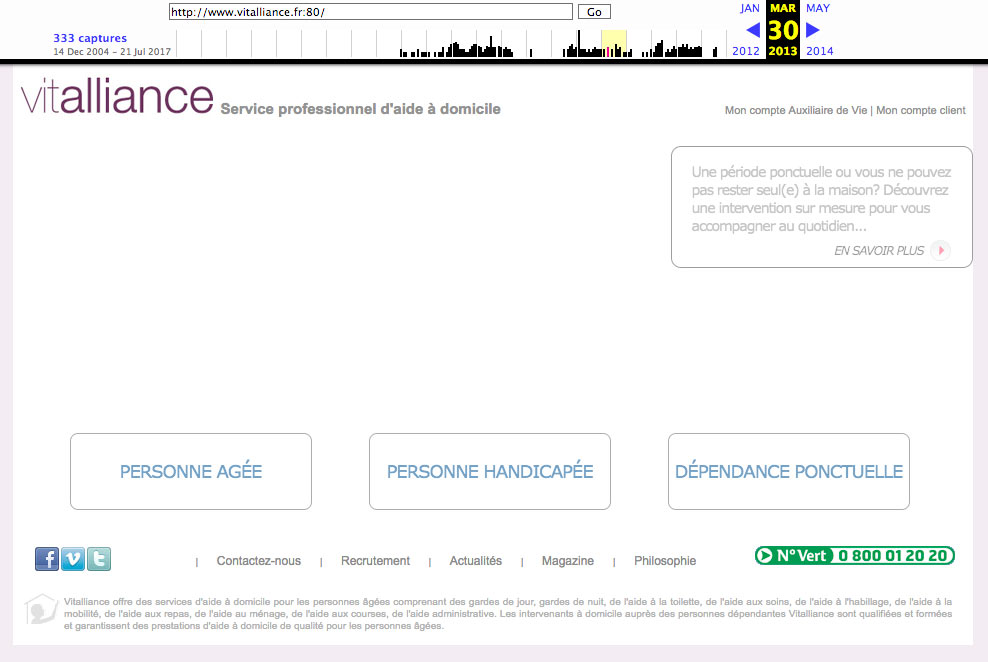 Accueil du site en 2013 Accueil du site en 2016
