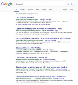 Google : résultats pour 