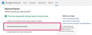 Google Adwords Keyword Planner : volumes de recherche