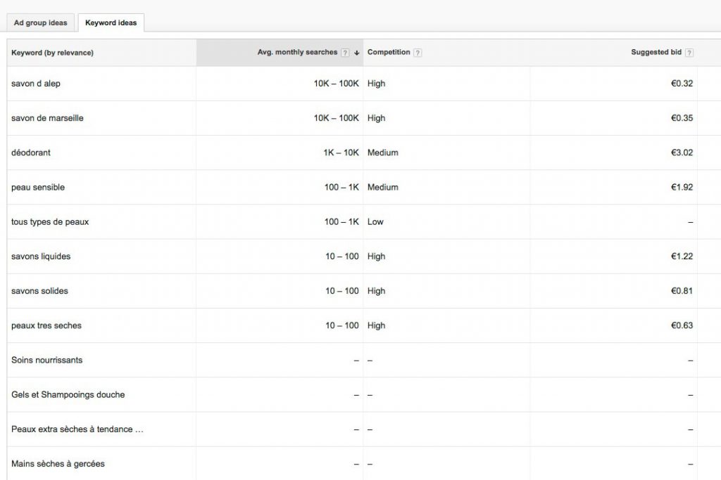 redaction-web_keyword-planner_2 Google Keyword Planner : résultats pour Laino