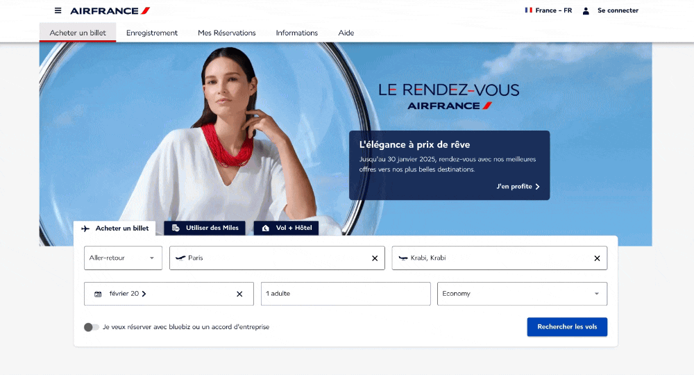 video skeleton Vidéo d'un exemple d'utilisation de l'effet Skeleton sur une liste de résultats de vol d'Air France
