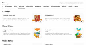 uber-eats Sélection de produit trier par type sur le site Uber eats