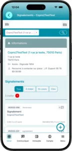 Page d'accueil de l'application Chouette Copro listant les tickets d'un gestionnaire
