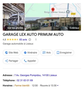 Fiche Google My Business d'un adhérent