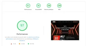 Score de performance de 97% sur le site garage Cars (PageSpeed)
