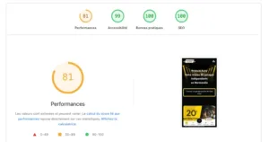 Score de performance de 81% sur le site garage Primum en mobile (PageSpeed)