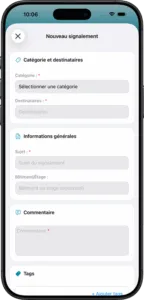 Écran natif de création d'un nouveau signalement
