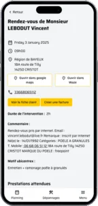 Vue d'une fiche d'intervention sur protech foyer