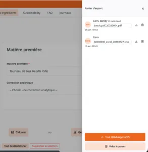 Panier des fichiers à télécharger